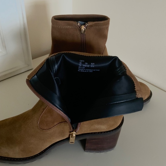 COACH JOY SUEDE LUG SOLE ANKLE BOOTIES BOOTS WOMENS RAW UMBER - Picture 7 of 11